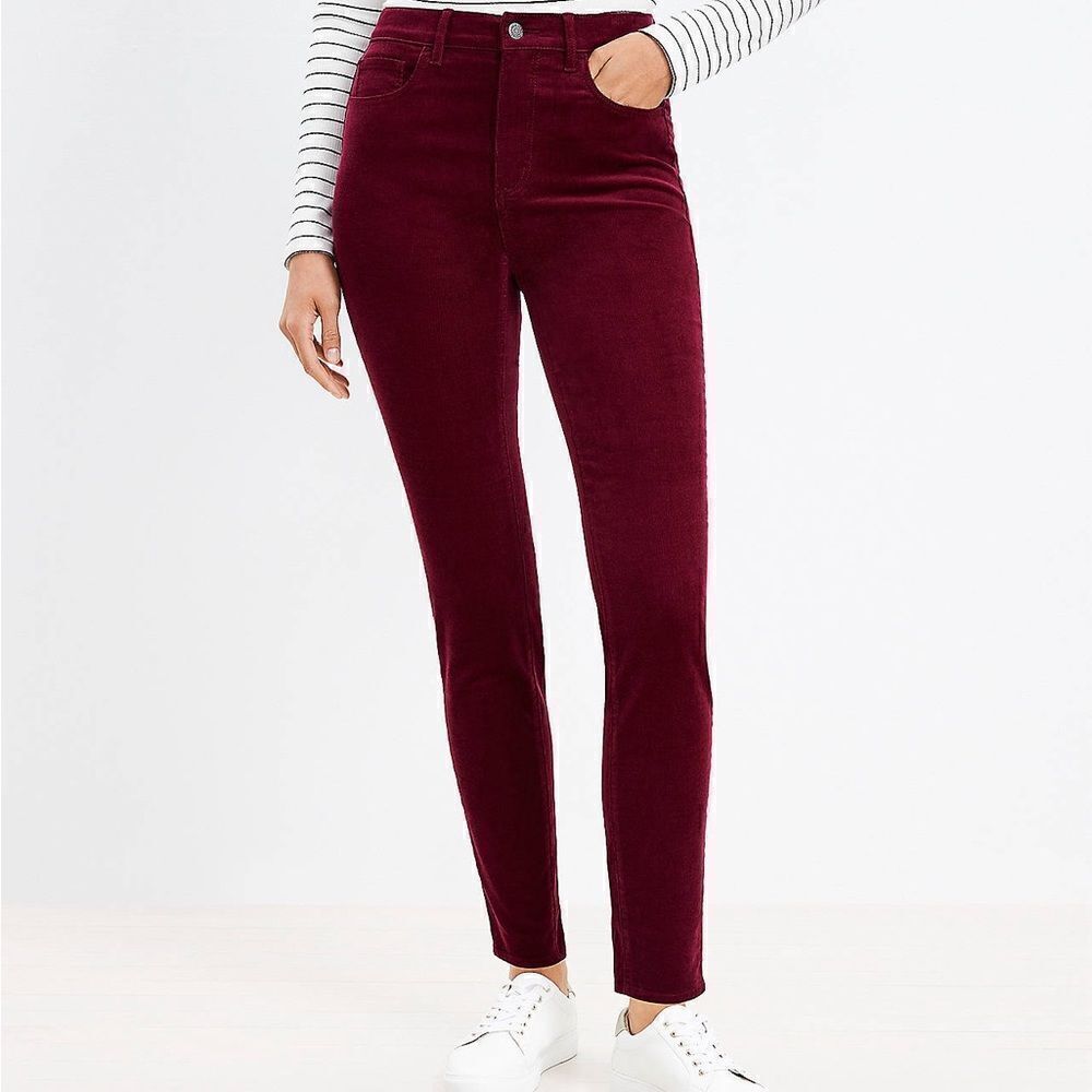 Loft modern skinny petite corduroy pants maroon 10P